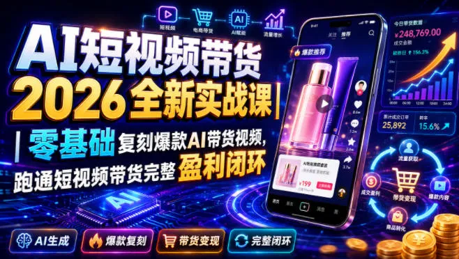 AI短视频带货2026全新实战课｜零基础复刻爆款AI带货视频，跑通短视频带货完整盈利闭环mc69.cn - 副业项目分享,互联网学习资源,考公考研资料,虚拟资料与创业思路天璇笔记网