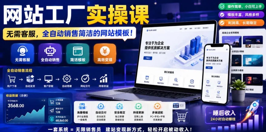 网站工厂实操课，无需客服，网站模板自动赚钱！【原创双语字幕】mc69.cn - 副业项目分享,互联网学习资源,考公考研资料,虚拟资料与创业思路天璇笔记网