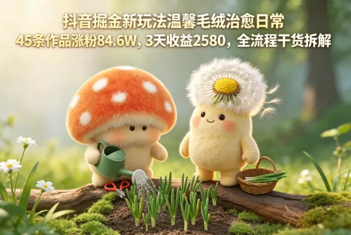 抖音掘金新玩法温馨毛绒治愈日常，45条作品涨粉84.6W，3天收益2580，全流程干货拆解mc69.cn - 副业项目分享,互联网学习资源,考公考研资料,虚拟资料与创业思路天璇笔记网