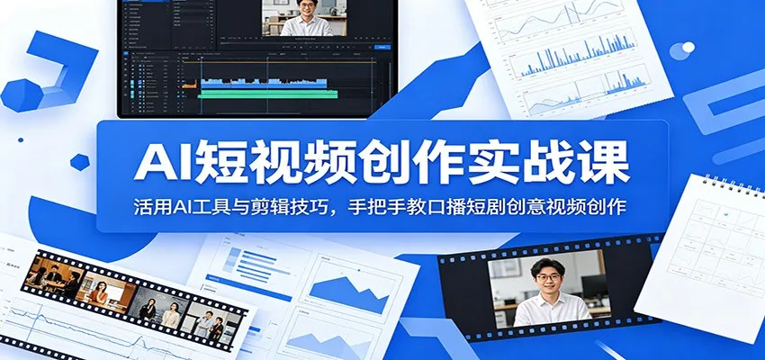 AI短视频创作实战课：活用AI工具与剪辑技巧，手把手教口播短剧创意视频创作mc69.cn - 副业项目分享,互联网学习资源,考公考研资料,虚拟资料与创业思路天璇笔记网