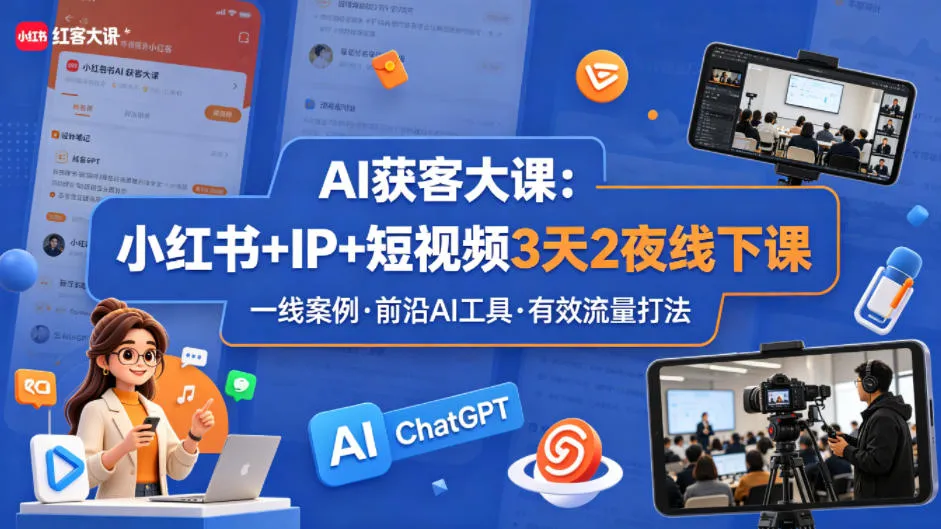 AI获客大课小红书+IP+短视频3天2夜线下课，用最真实的一线案例，最前沿的AI工具，最有效的流量打法mc69.cn - 副业项目分享,互联网学习资源,考公考研资料,虚拟资料与创业思路天璇笔记网