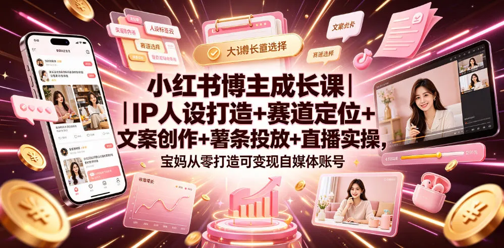 小红书博主成长课｜IP人设打造+赛道定位+文案创作+薯条投放+直播实操，宝妈从零打造可变现自媒体账号mc69.cn - 副业项目分享,互联网学习资源,考公考研资料,虚拟资料与创业思路天璇笔记网