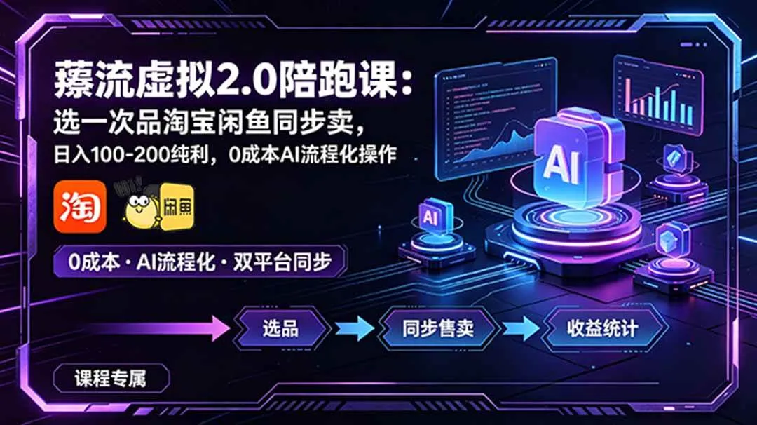 （18942期）薅流虚拟2.0陪跑课：选一次品淘宝闲鱼同步卖，日入100-200纯利，0成本AI流程化操作mc69.cn - 副业项目分享,互联网学习资源,考公考研资料,虚拟资料与创业思路天璇笔记网