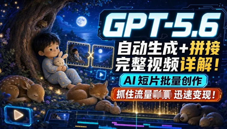 GPT-5.6自动生成＋拼接完整视频详解，AI短片批量创作，抓住流量迅速变现！mc69.cn - 副业项目分享,互联网学习资源,考公考研资料,虚拟资料与创业思路天璇笔记网