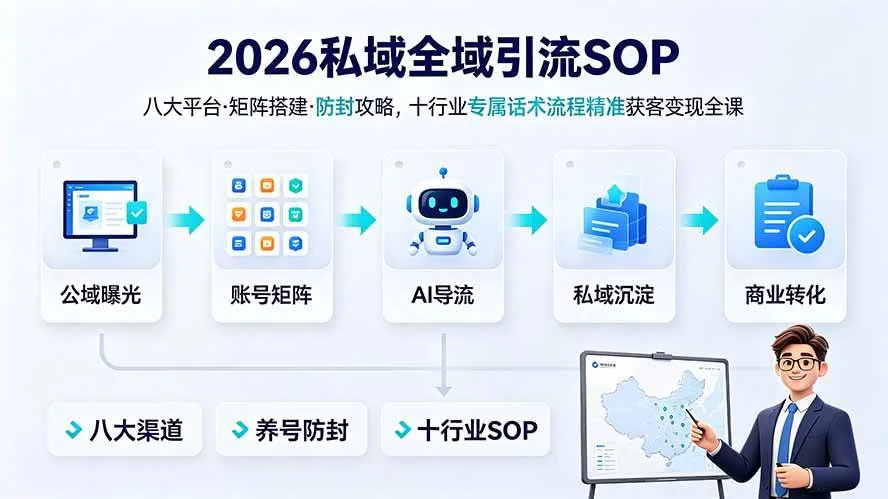 （19248期） 2026私域全域引流SOP｜八大平台·矩阵搭建·防封攻略，十行业专属话术流程精准获客变现全课mc69.cn - 副业项目分享,互联网学习资源,考公考研资料,虚拟资料与创业思路天璇笔记网