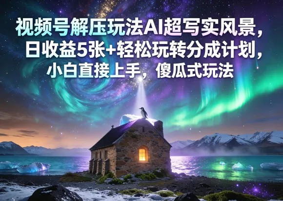 视频号解压玩法AI超写实风景，日收益5张+轻松玩转分成计划，小白直接上手，傻瓜式玩法mc69.cn - 副业项目分享,互联网学习资源,考公考研资料,虚拟资料与创业思路天璇笔记网