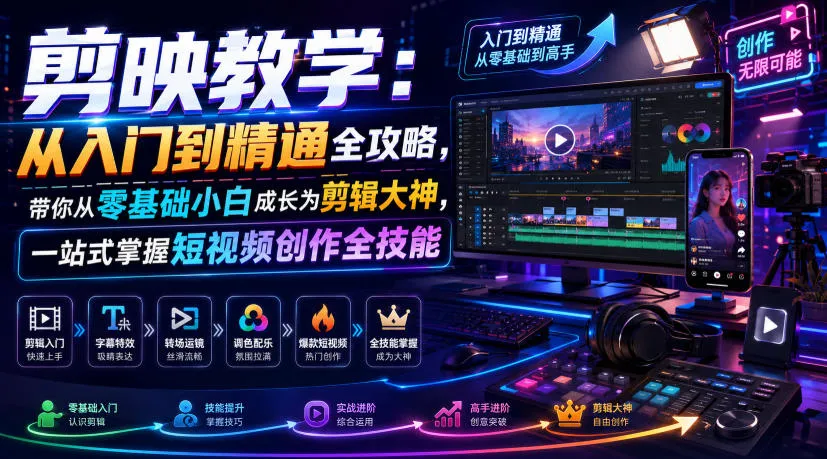 剪映教学：从入门到精通全攻略，带你从零基础小白成长为剪辑大神，一站式掌握短视频创作全技能mc69.cn - 副业项目分享,互联网学习资源,考公考研资料,虚拟资料与创业思路天璇笔记网