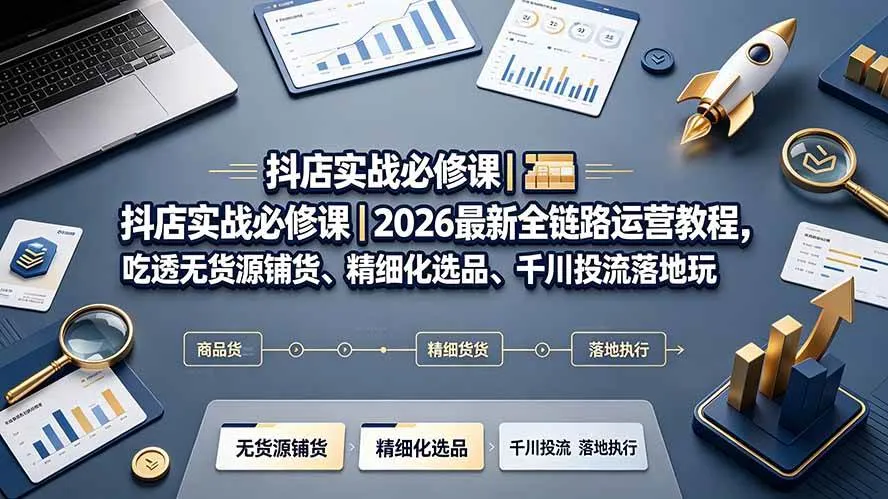 （19549期）抖店实战必修课｜2026最新全链路运营教程，吃透无货源铺货、精细化选品、千川投流落地玩法mc69.cn - 副业项目分享,互联网学习资源,考公考研资料,虚拟资料与创业思路天璇笔记网