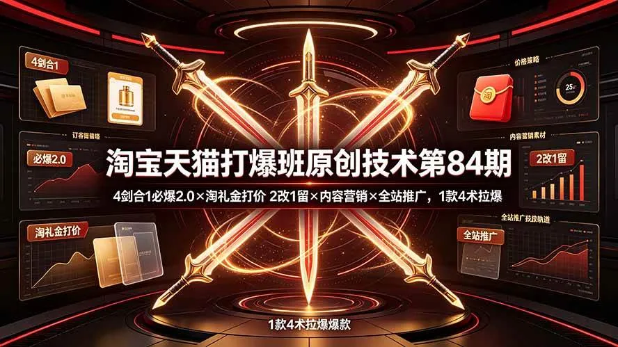 （19428期） 淘宝天猫打爆班原创技术第84期：4剑合1必爆2.0×淘礼金打价×2改1留×内容营销×全站推广，1款4术拉爆mc69.cn - 副业项目分享,互联网学习资源,考公考研资料,虚拟资料与创业思路天璇笔记网
