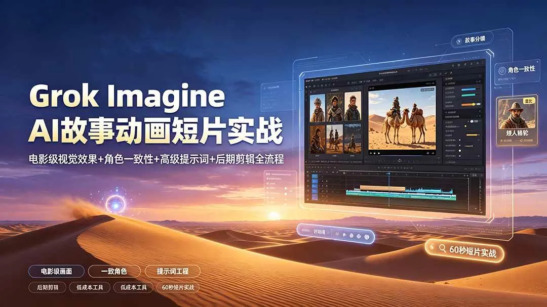 （19305期）Grok Imagine AI故事动画短片实战：电影级视觉效果+角色一致性+高级提示词+后期剪辑全流程