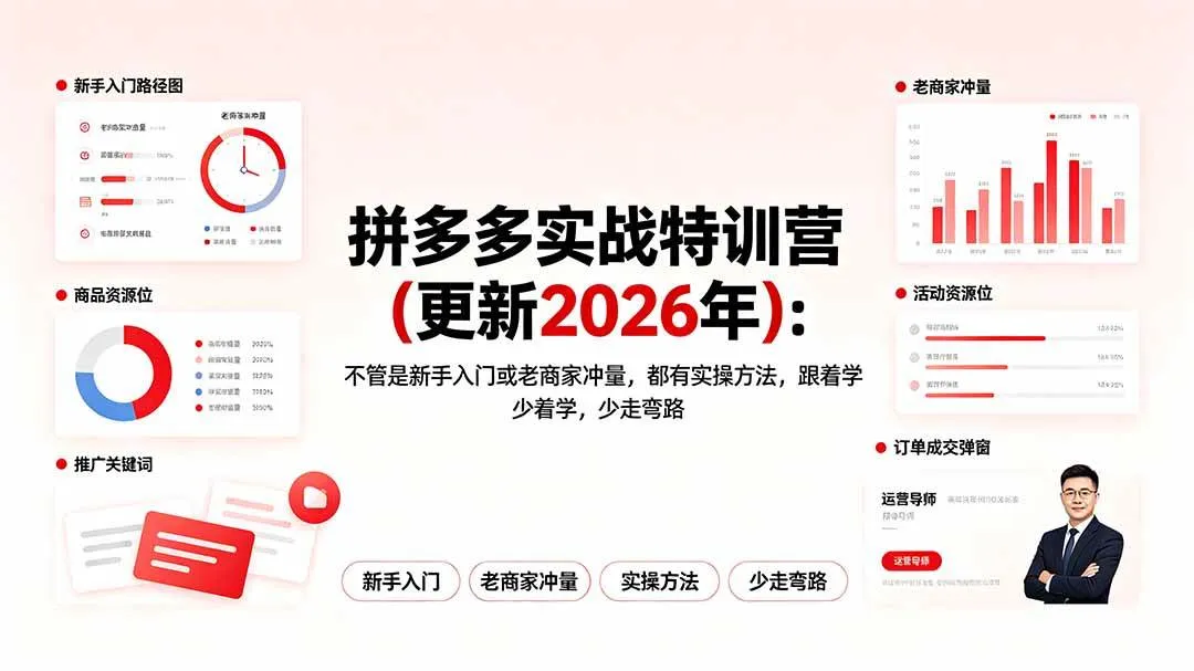(19291期)拼多多实战特训营(更新2026年):不管是新手入门或老商家冲量,都有实操方法,跟着学,少走弯路 (19291期)拼多多实战特训营(更新2026年):不管是新手入门或老商家冲量,都有实操方法,跟着学,少走弯路