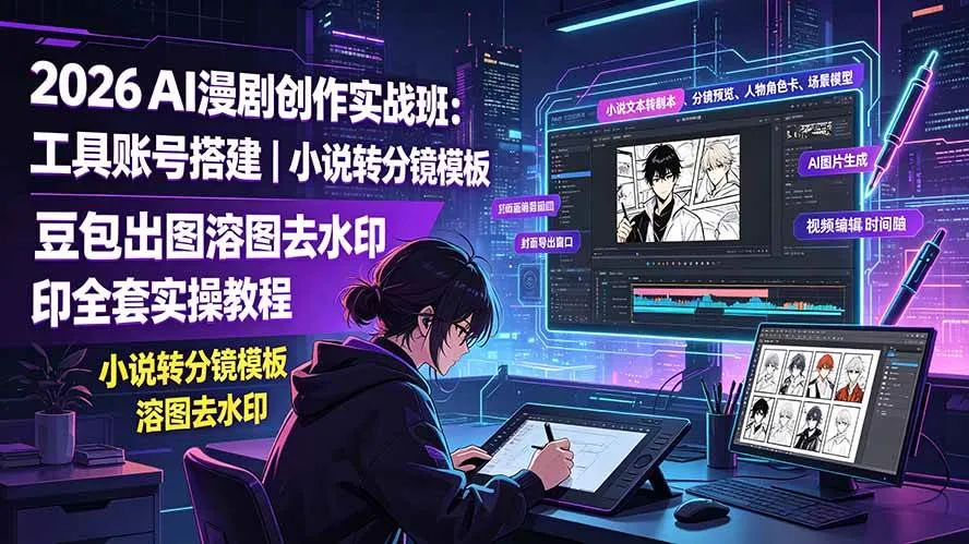 （19433期）2026AI漫剧创作实战班：工具账号搭建｜小说转分镜模板｜豆包出图溶图去水印全套实操教程mc69.cn - 副业项目分享,互联网学习资源,考公考研资料,虚拟资料与创业思路天璇笔记网