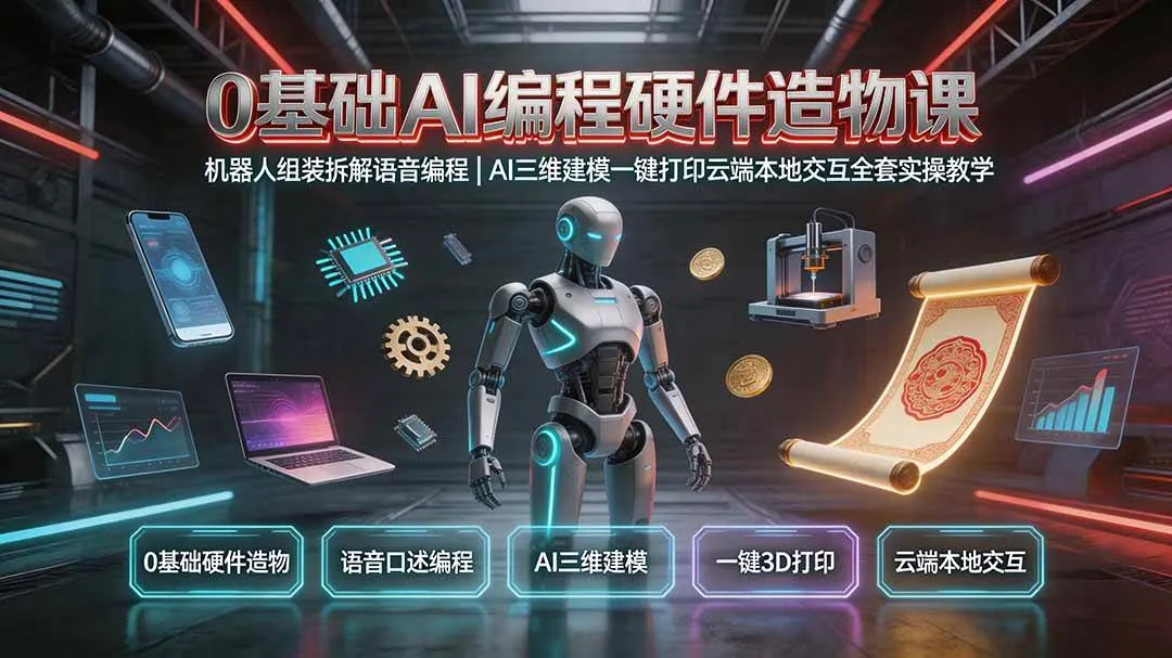（19612期）0基础AI编程硬件造物课｜机器人组装拆解语音编程，AI三维建模一键打印云端本地交互全套实操教学mc69.cn - 副业项目分享,互联网学习资源,考公考研资料,虚拟资料与创业思路天璇笔记网