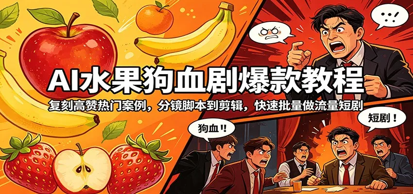 AI水果狗血剧爆款教程：复刻高赞热门案例，分镜脚本到剪辑，快速批量做流量短剧mc69.cn - 副业项目分享,互联网学习资源,考公考研资料,虚拟资料与创业思路天璇笔记网