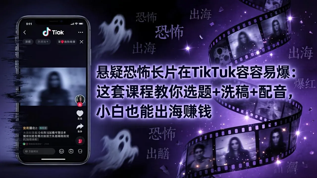 悬疑恐怖长片在TikTok最容易爆：这套课程教你选题+洗稿+配音，小白也能出海赚钱mc69.cn - 副业项目分享,互联网学习资源,考公考研资料,虚拟资料与创业思路天璇笔记网