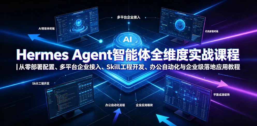 Hermes Agent智能体全维度实战课程｜从零部署配置、多平台企业接入、Skill工程开发、办公自动化与企业级落地应用教程mc69.cn - 副业项目分享,互联网学习资源,考公考研资料,虚拟资料与创业思路天璇笔记网