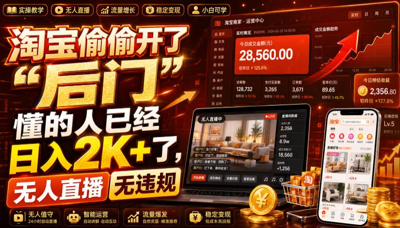 淘宝偷偷开了“后门”，懂的人已经日入2K+了，无人直播无违规，一台电脑=一家24小时营业的线上门店【揭秘】mc69.cn - 副业项目分享,互联网学习资源,考公考研资料,虚拟资料与创业思路天璇笔记网
