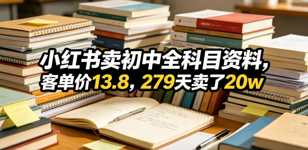 小红书卖初中全科目资料，客单价13.8，279天卖了20wmc69.cn - 副业项目分享,互联网学习资源,考公考研资料,虚拟资料与创业思路天璇笔记网