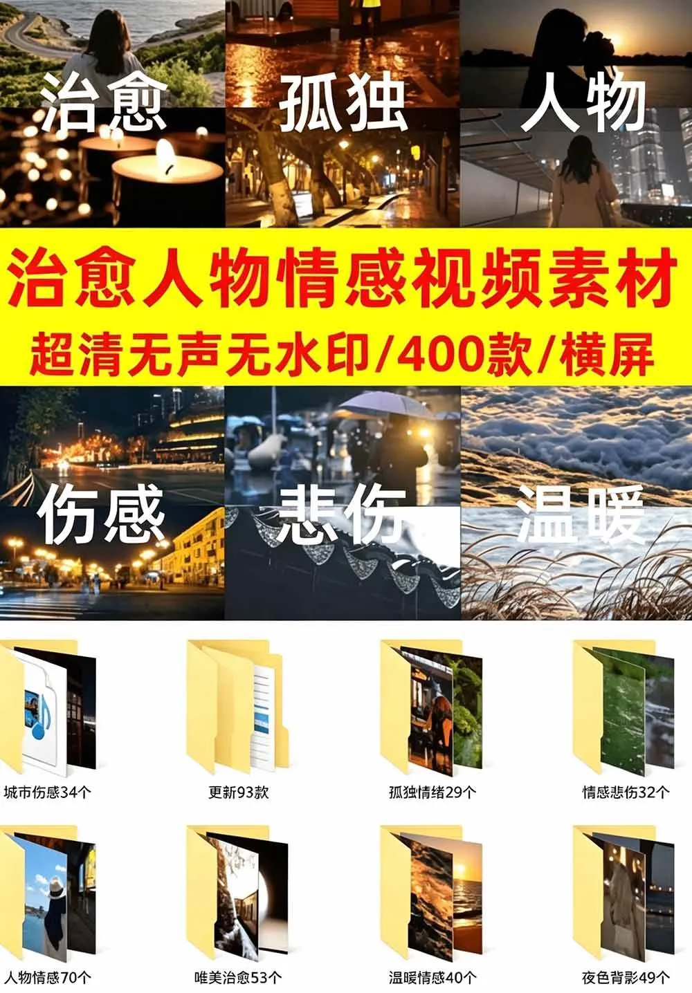 （19227期）爆款短视频常用视频素材！抖音治愈伤感人物情感视频素材，400款合集，无声无水印，视频感氛围拉满